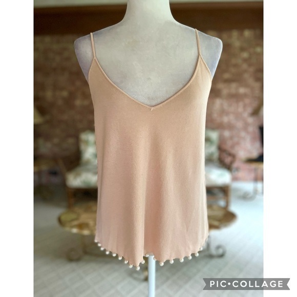 Zara Blush Peach Pearl Hem Knit Tank Top Cami M - Picture 1 of 16